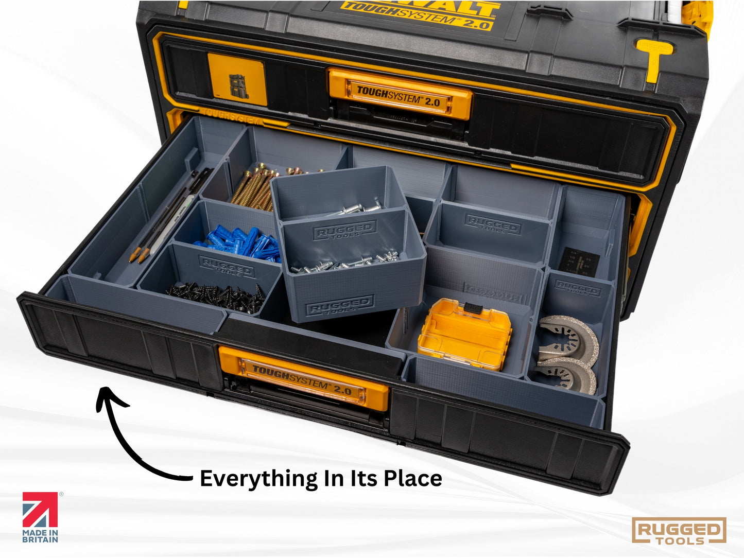 Storage Bins For Dewalt Tough System 2.0 | Fits 2 and 3 Drawer | Rugged Tools