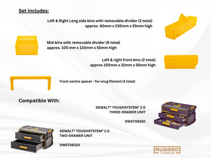 Rugged tools Storage bins for Dewalt Toughsystem 2.0 2 & 3 Drawer toolboxes