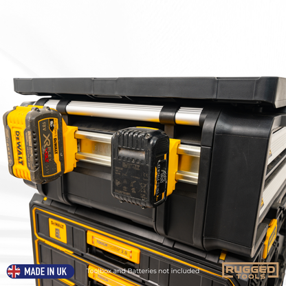 Side-rail mounting detail of Rugged Tools R-Clip on DeWalt TOUGHSYSTEM 2.0 DXL