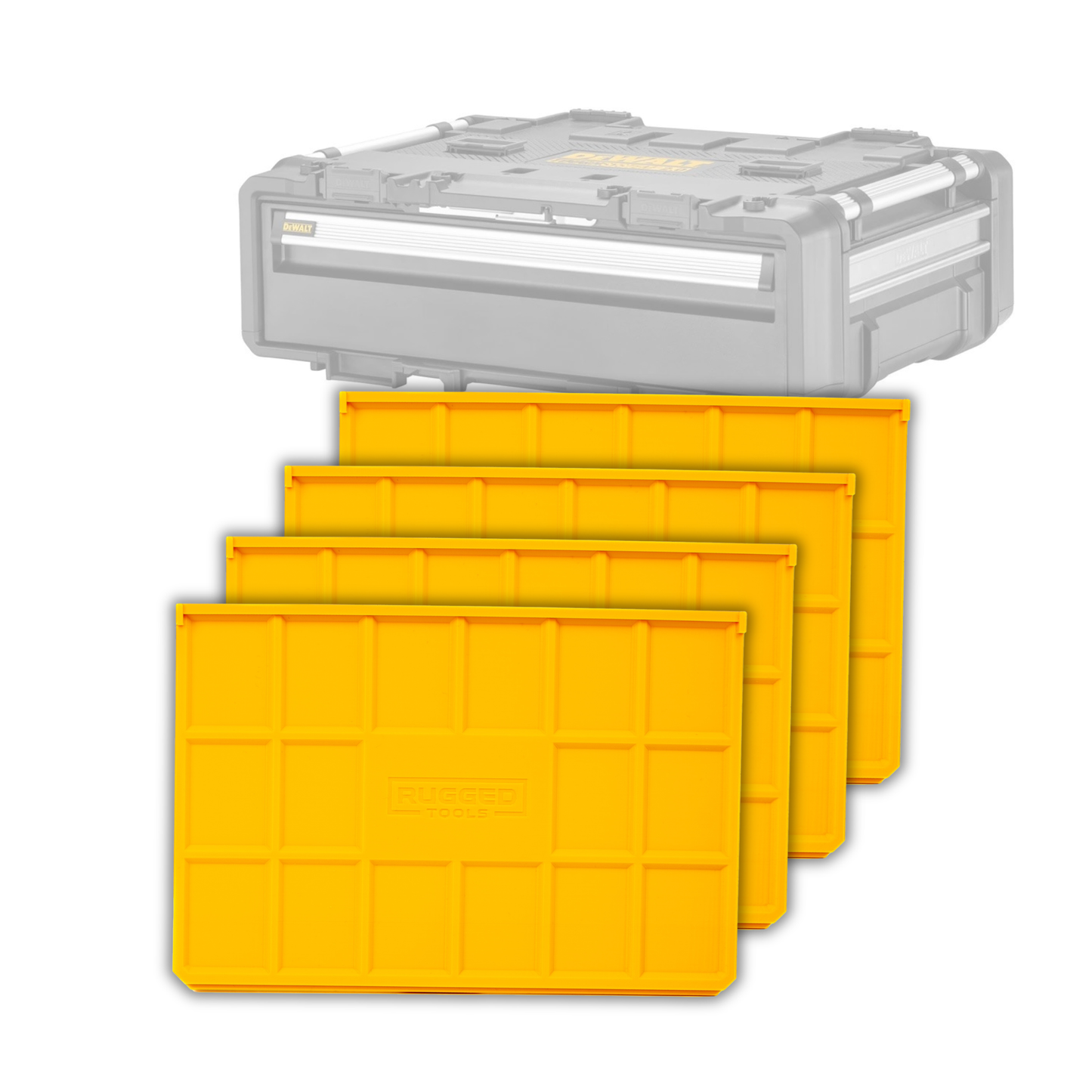 Four yellow Rugged Tools slot-in dividers for the DeWalt DXL Deep Drawer (set of 4)