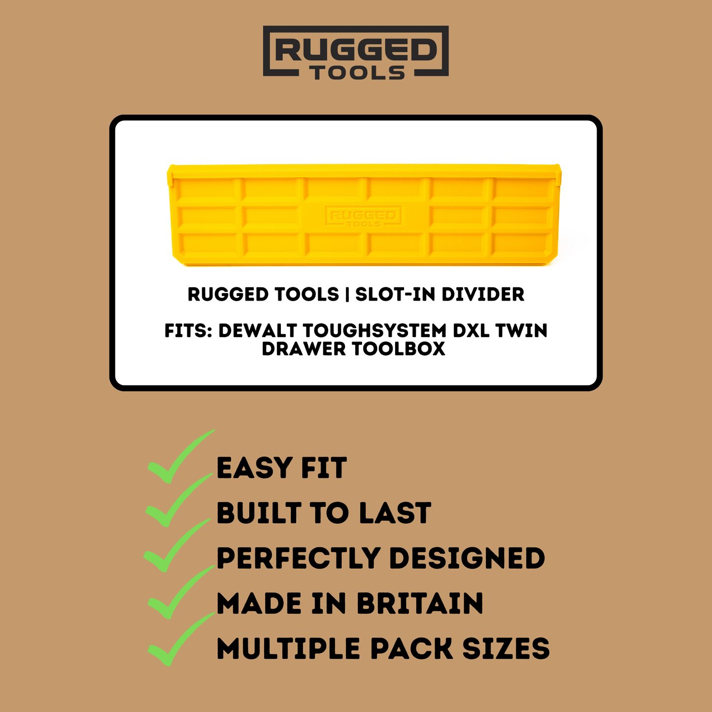 Rugged Tools slot-in divider product breakdown for the DeWalt ToughSystem DXL Twin Drawer toolbox